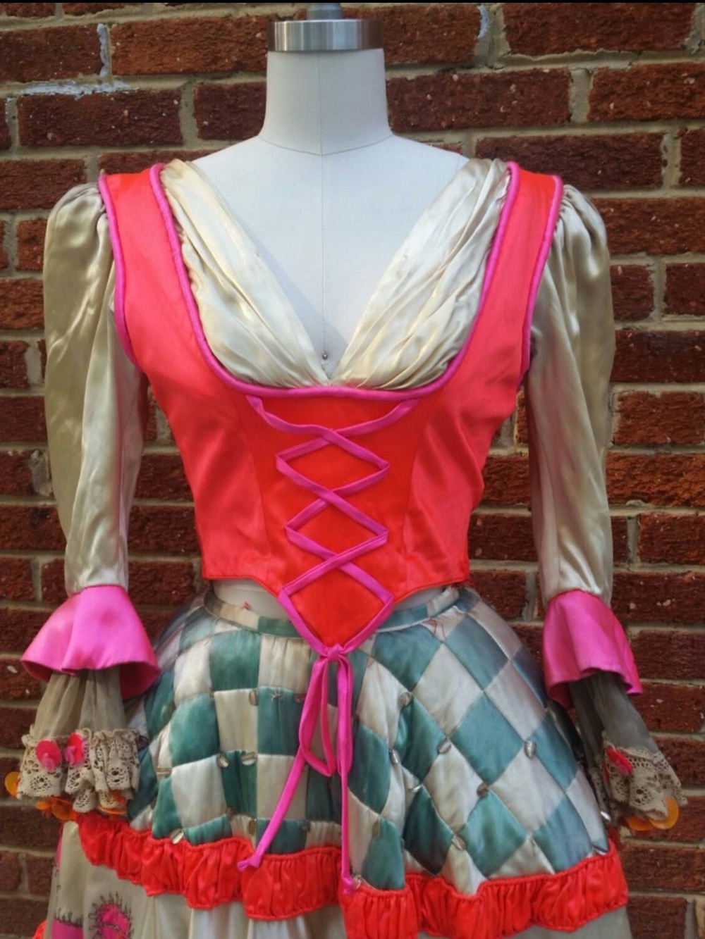 Brooks 1940’s Pink and Cream Quilted Patchwork Midi Theatrical Dress - Picture 2 of 5